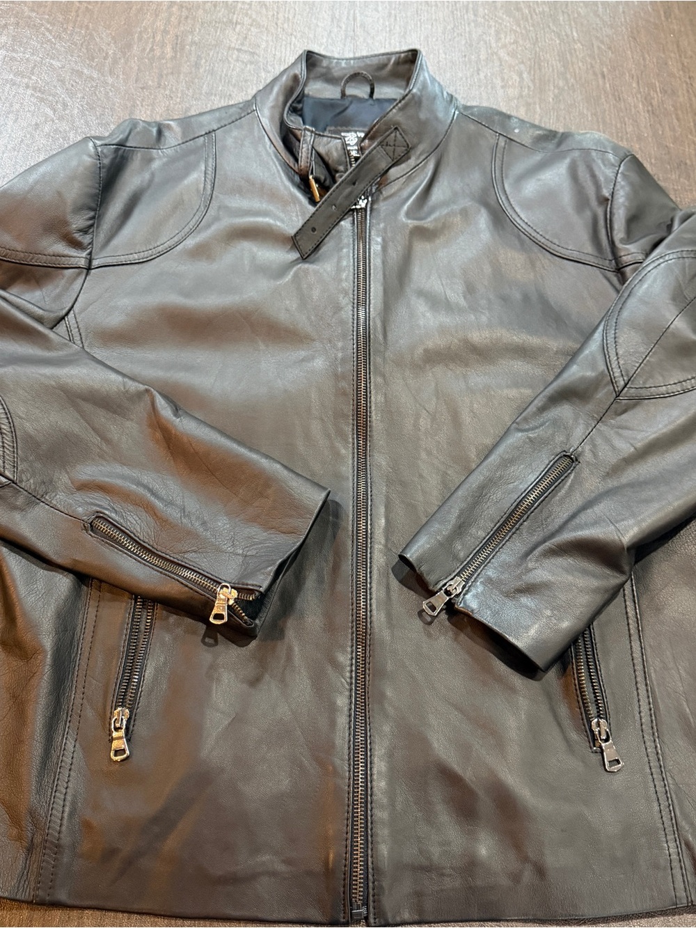 Men’s Italian Genuine Leather Moto Jacket Black Size 56 US 46 XL